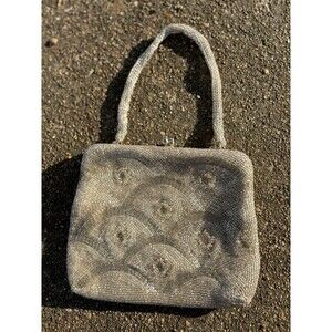 Vintage Sparkly Gold Beaded Cloth Evening Bag Purse Converts to Clutch 7"W x 6"H